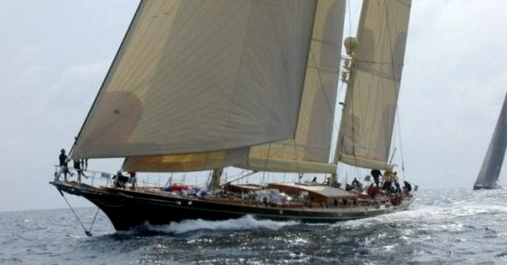 Hetairos under sail, 124' Cold-Molded Centerboard Ketch