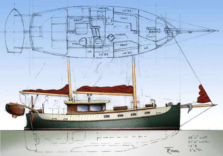 ... molded Traditional Liveaboard Ketch ~ Sail Boat Designs by Tad Roberts