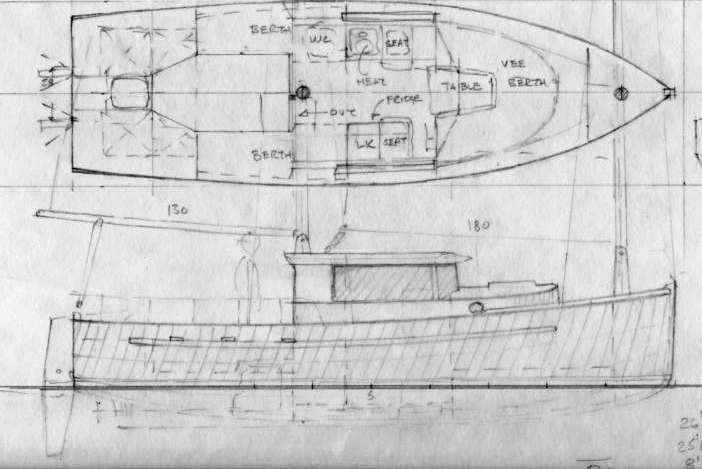  cat schooner rigged with folding masts, a single 40 HP outboard in a well