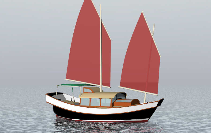 Nu-Wa 20, 20’ Schooner-rigged Plywood Junk ~ Small Boat 